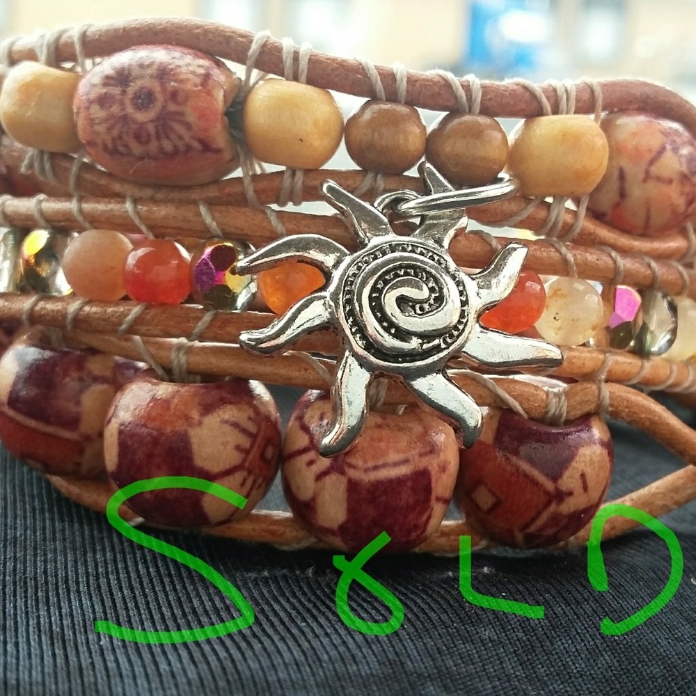 Beaded leather wrap bracelet, SOLD!!!
